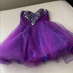 Purple prom dress with rhinestone beast line